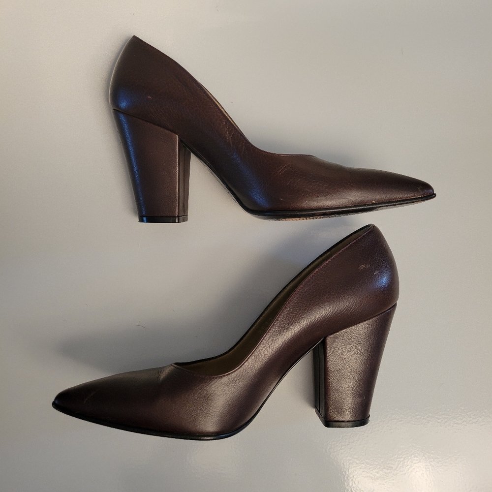 Vintage Gianni Versace Block Brown Leather Medusa Head Heels EU 35.5 35 5.5 - Picture 7 of 16